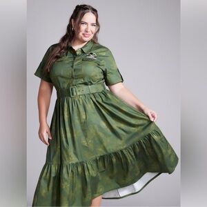 Jurassic Park Green Floral Retro Cotton Dress Her Universe Plus Size 1X NWT